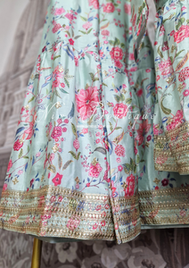 Mint Floral Chinon Sharara Suit (Size 16-18)