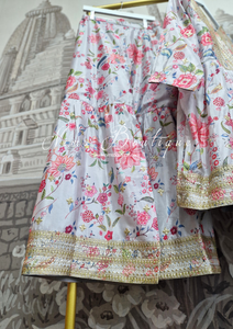 Grey Floral Chinon Sharara Suit (Size 16-18)