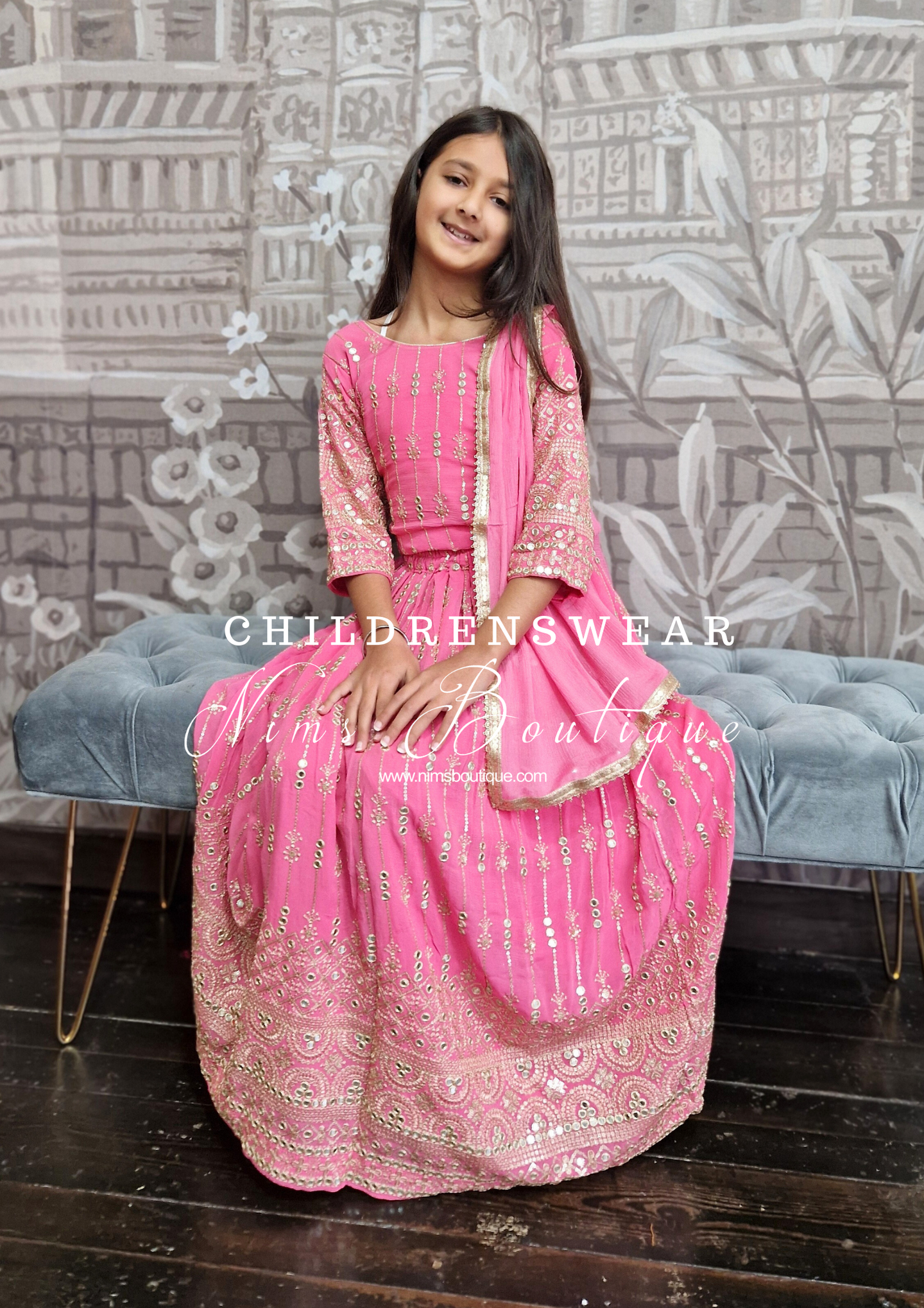 Luxury Pink Embroidered Kids Lehnga