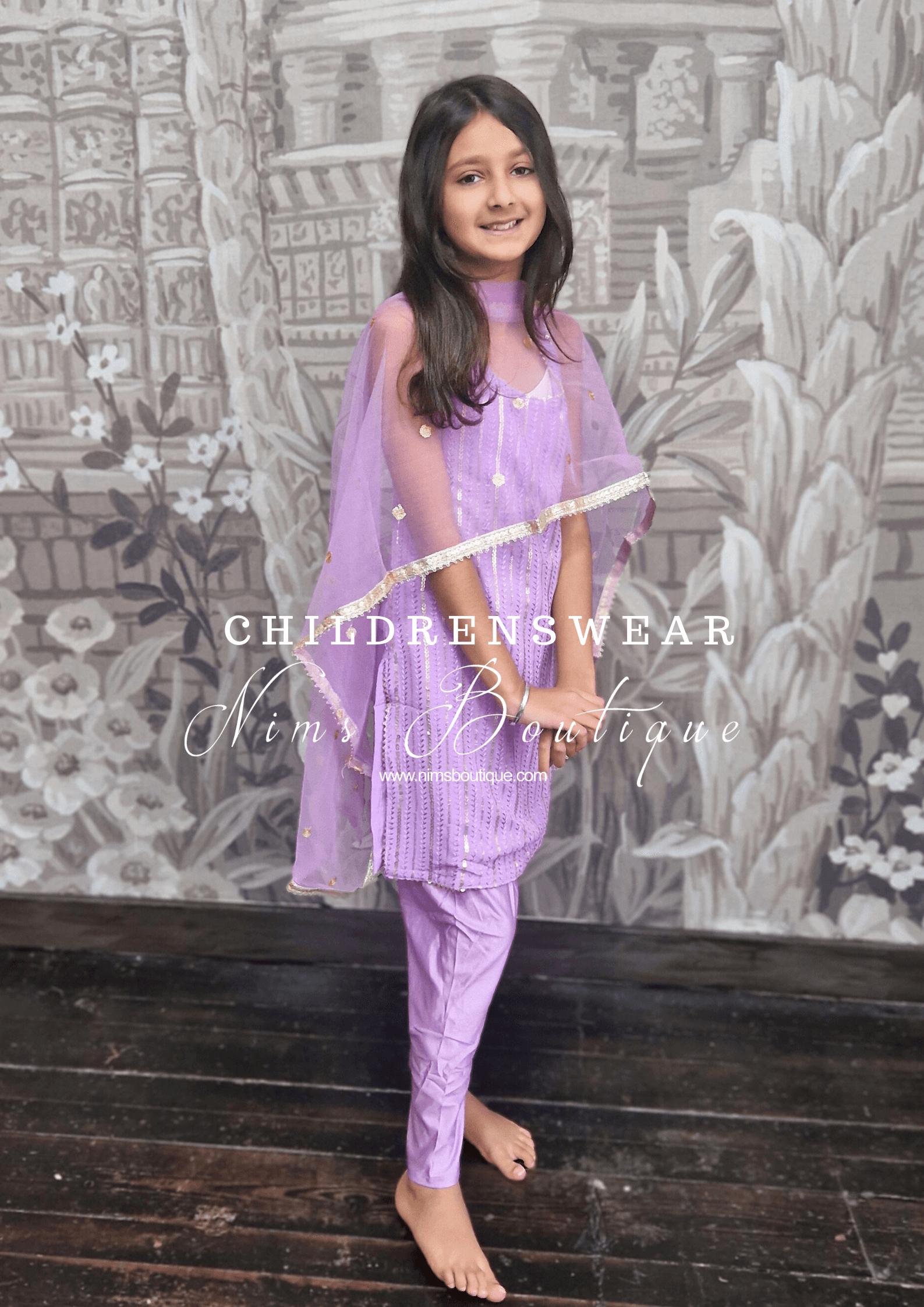 Nims Boutique Lilac Sequin Kids Pajami Suit