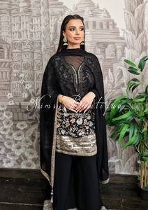 Luxury Black Embroidered Sharara Suit (10-12)