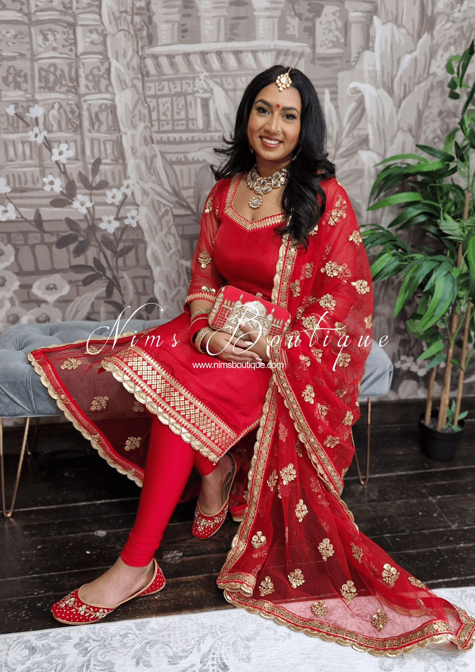 Nims Boutique The NB Classic Long Sleeved Red Silk Pajami Suit sizes 4 to 18