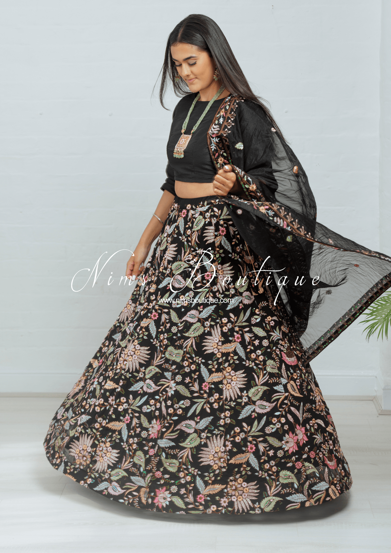 Nims Boutique Sarika Black Multicolour Embellished Luxury Skirt sizes 4-22