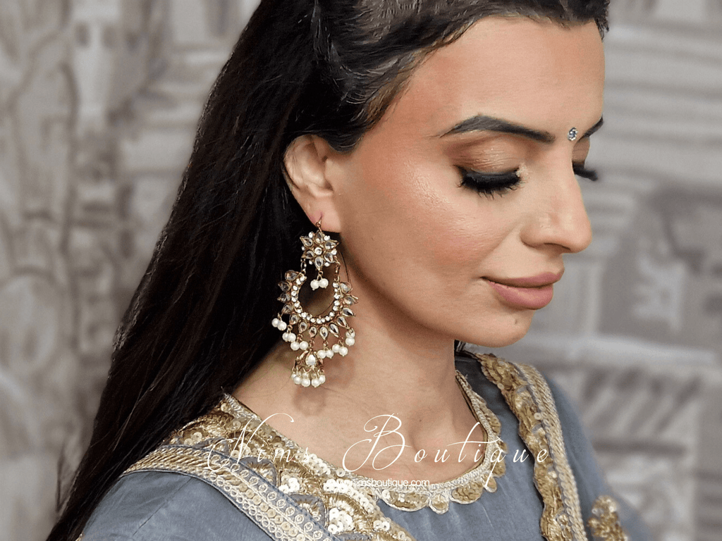 Nims Boutique Small Tanuja Antique Gold & Pearl Maharani Earrings
