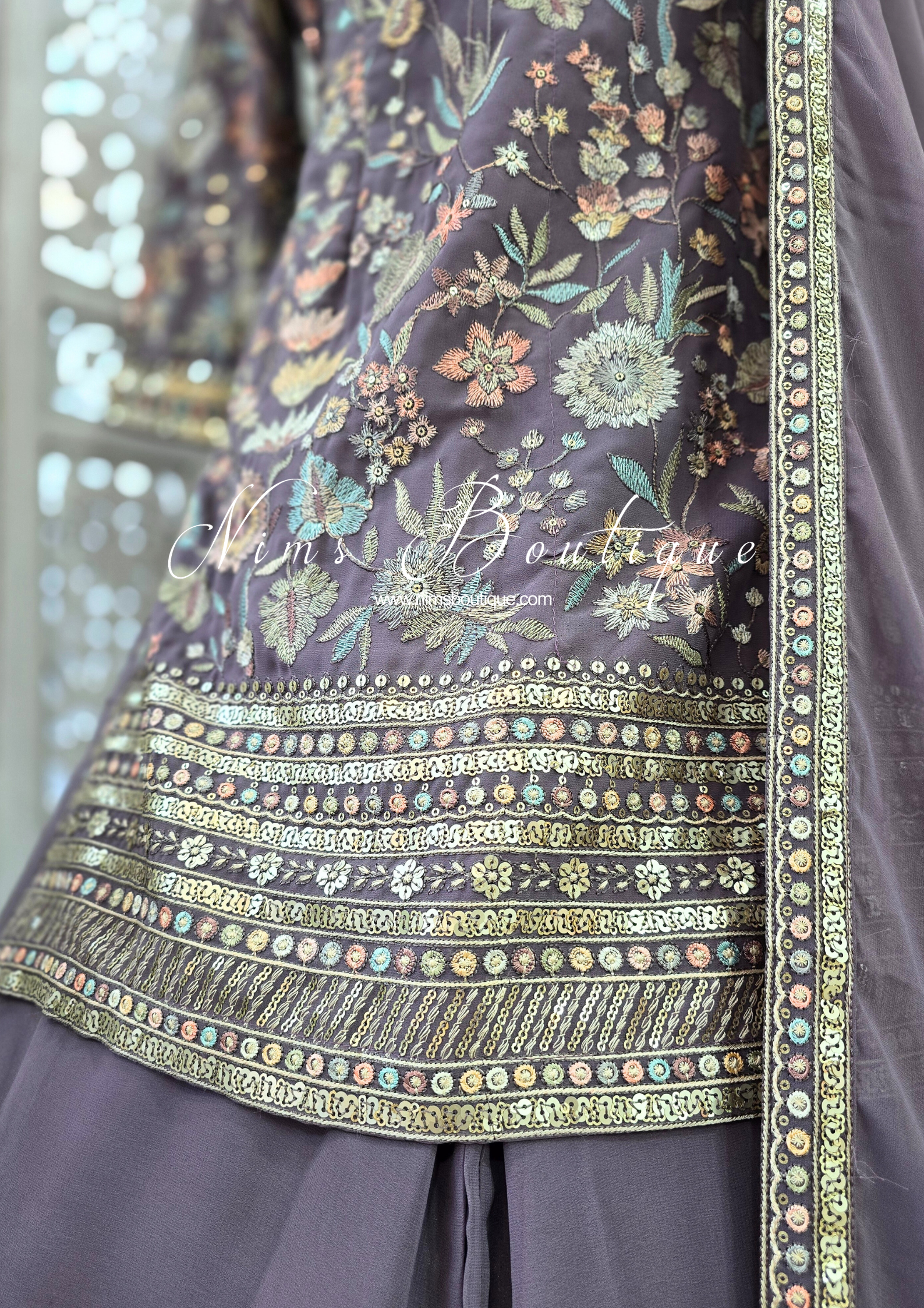 Luxury Lilac Embroidered Sharara Suit (Size 12)