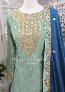 Luxury Mint & Blue Lehnga Suit (Size 12-14)