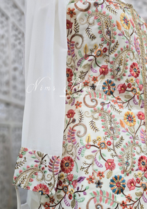 Ivory Multicolour Embroidered Jacket Sharara Suit (Size 10-12)