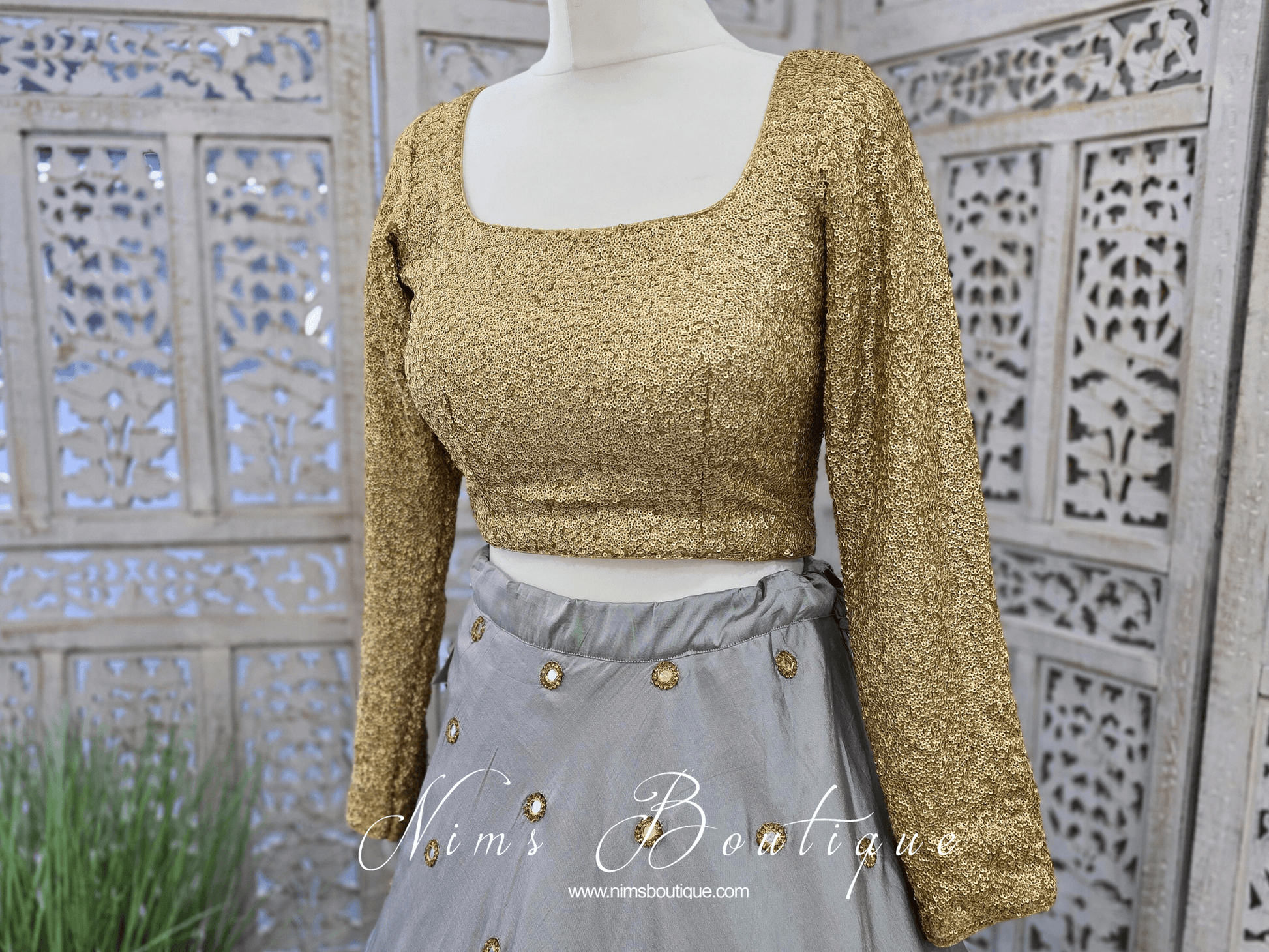 Nims Boutique Luxury Rose Gold Sequin Long sleeved Blouse size 10-26