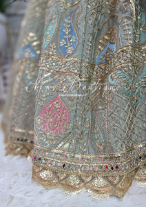 Luxury Mint Embroidered Sharara Suit (Size 12-14)