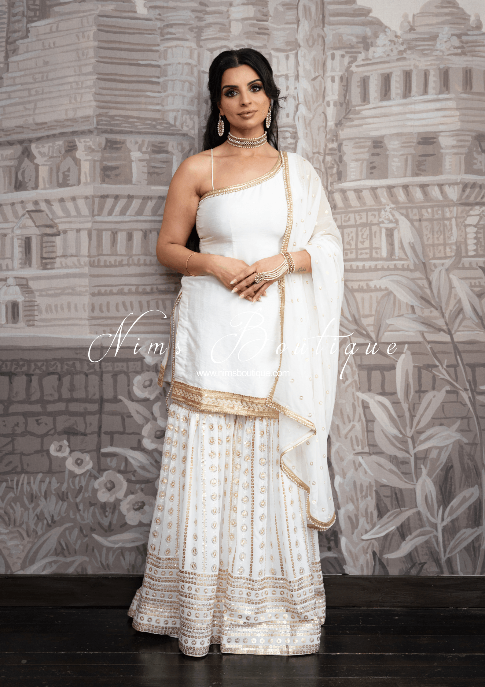 Nims Boutique Vaani White One Shoulder Luxury Gharara Suit sizes 6-14