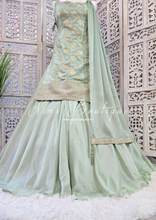 Nims Boutique Mint Brocade Sharara Suit 10-12