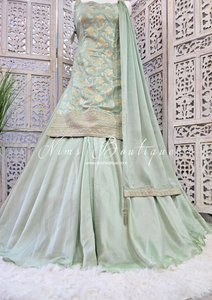 Nims Boutique Mint Brocade Sharara Suit 10-12