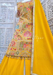 Mustard Multicolour Embroidered Sharara Suit (Size 12-14)