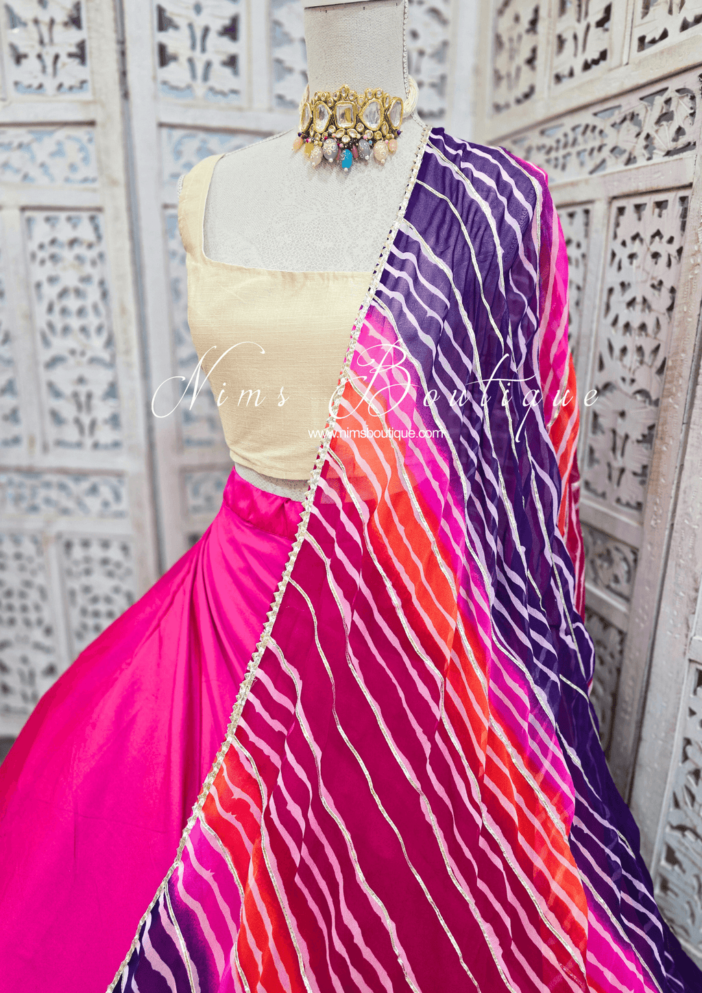 Nims Boutique Purple, Pink Tie Dye Dupatta/Chunni
