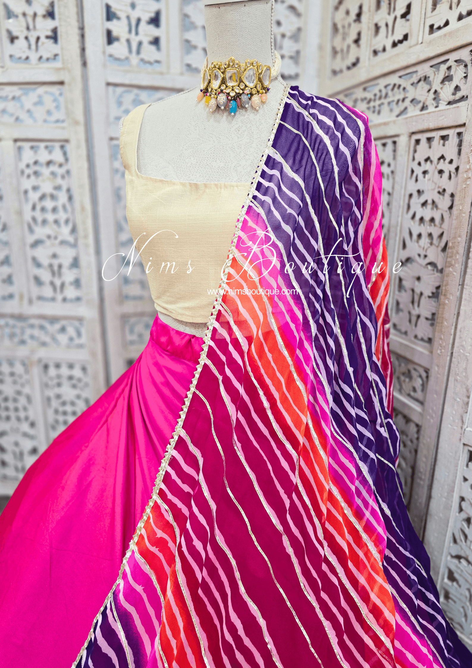 Nims Boutique Purple, Pink Tie Dye Dupatta/Chunni