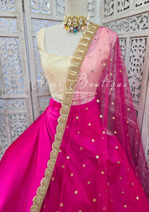 Mira Luxury Hot Pink Net Embroidered Dupatta/Chunni