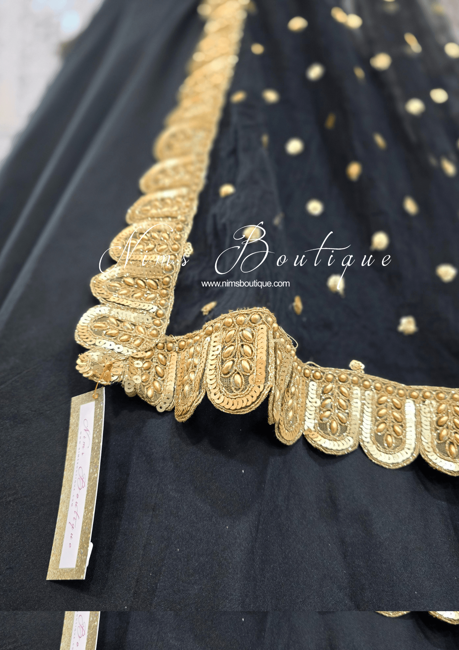 Nims Boutique Mira Luxury Black Net Embroidered Dupatta/Chunni