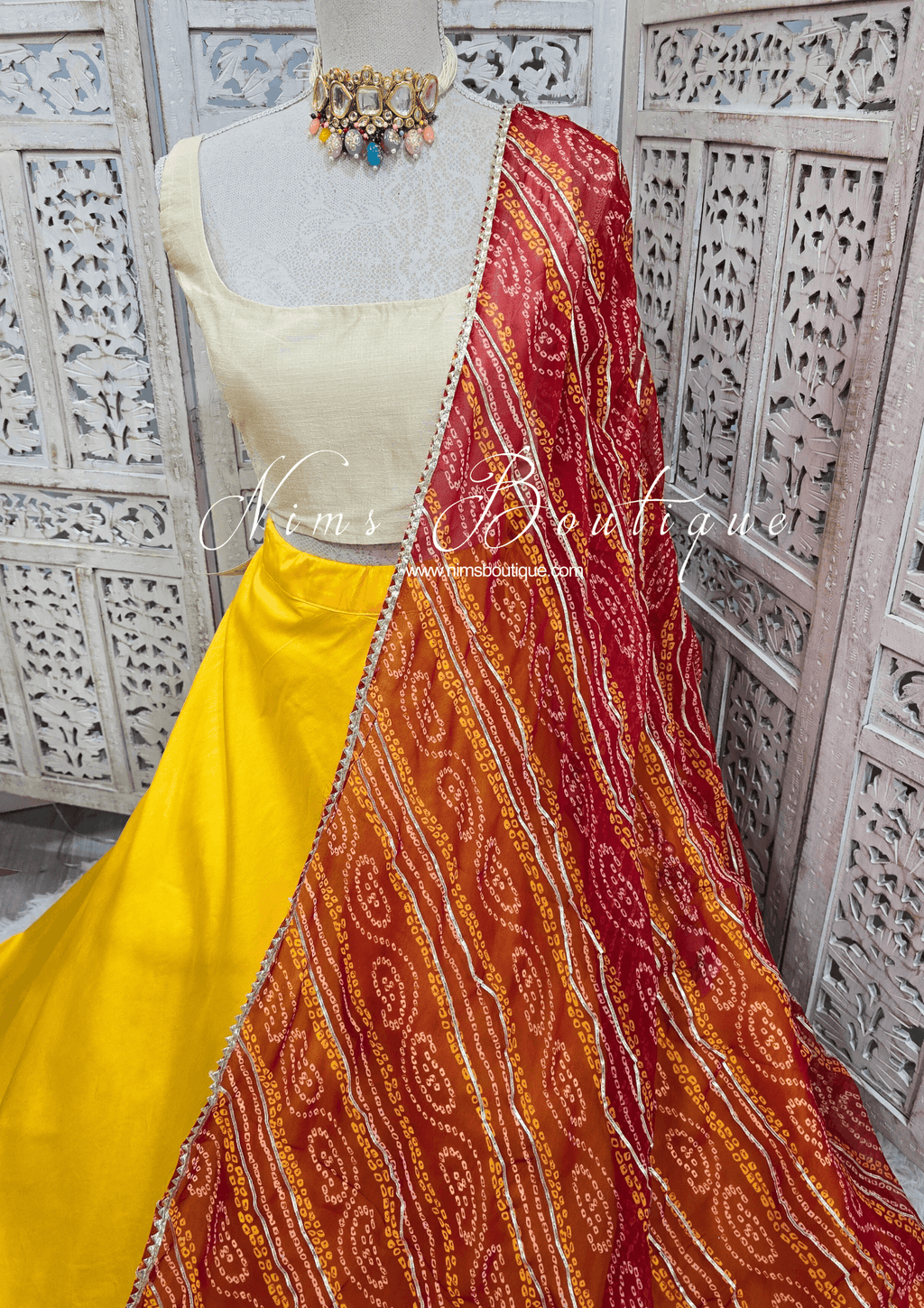 Nims Boutique Red Bandhani Dupatta/Chunni