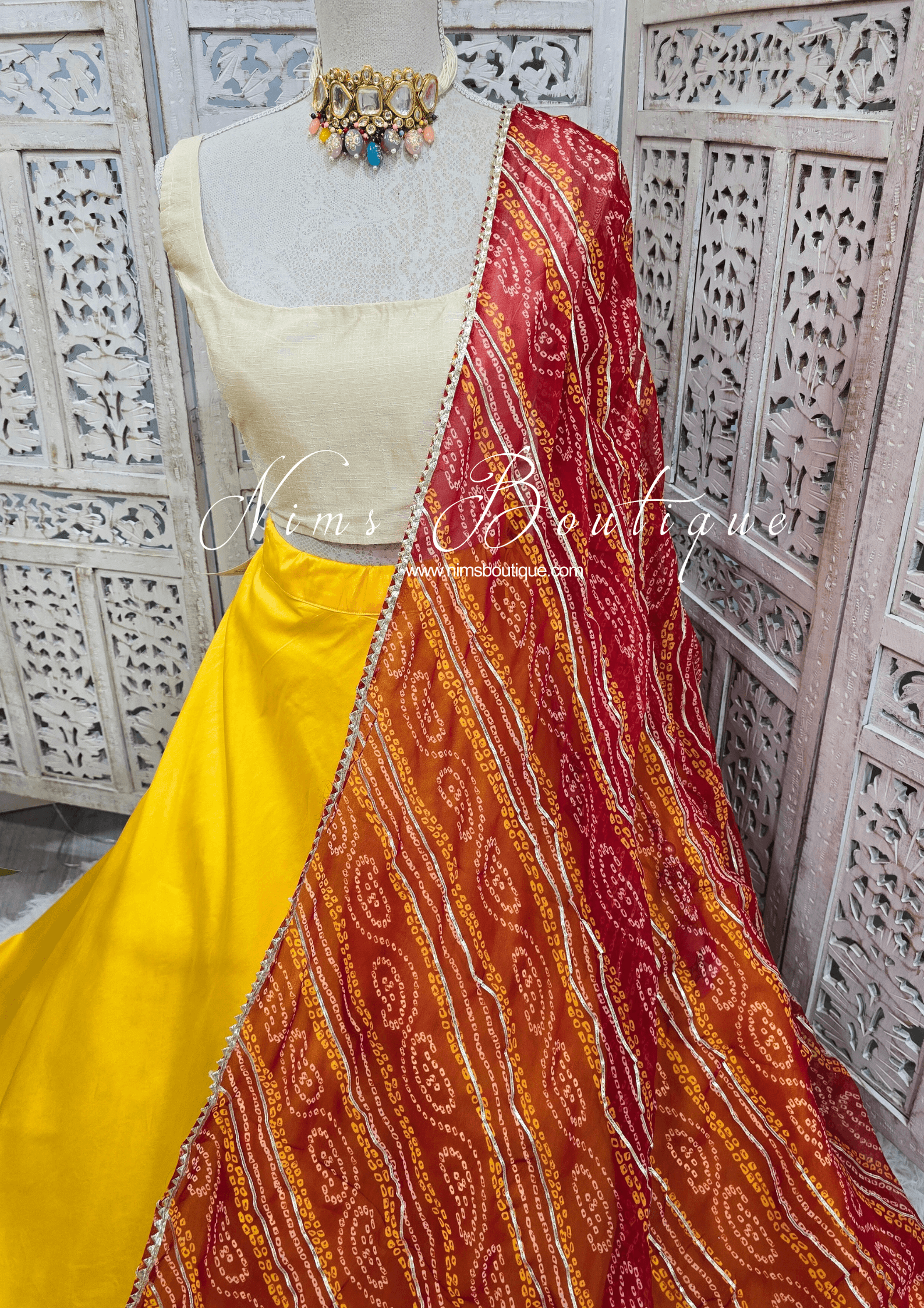 Nims Boutique Red Bandhani Dupatta/Chunni