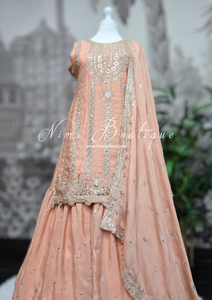 Peach Zari Work sharara suit (Size 16-18)