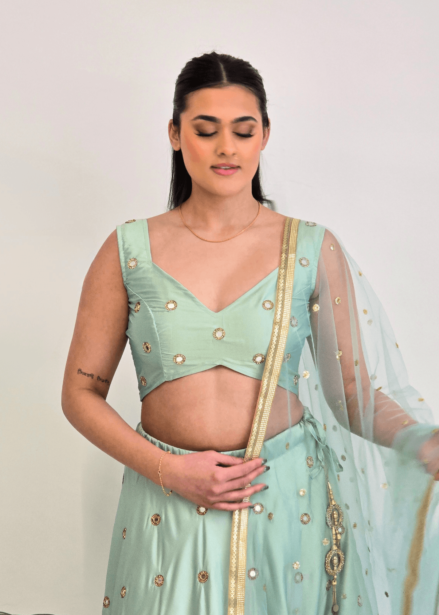 Nims Boutique Rani Luxury Mint Silk Mirror Blouse size 4-16