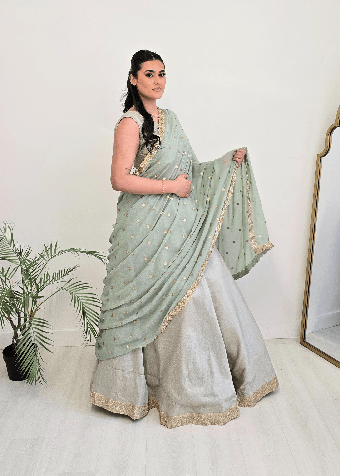 Nims Boutique Ria Luxury Sage Green Georgette Dupatta/Chunni