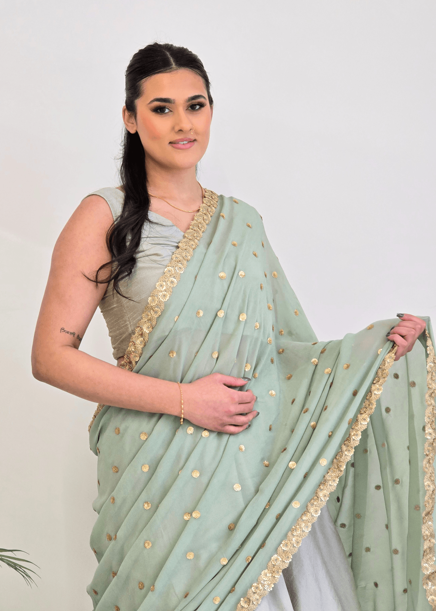 Nims Boutique Ria Luxury Sage Green Georgette Dupatta/Chunni