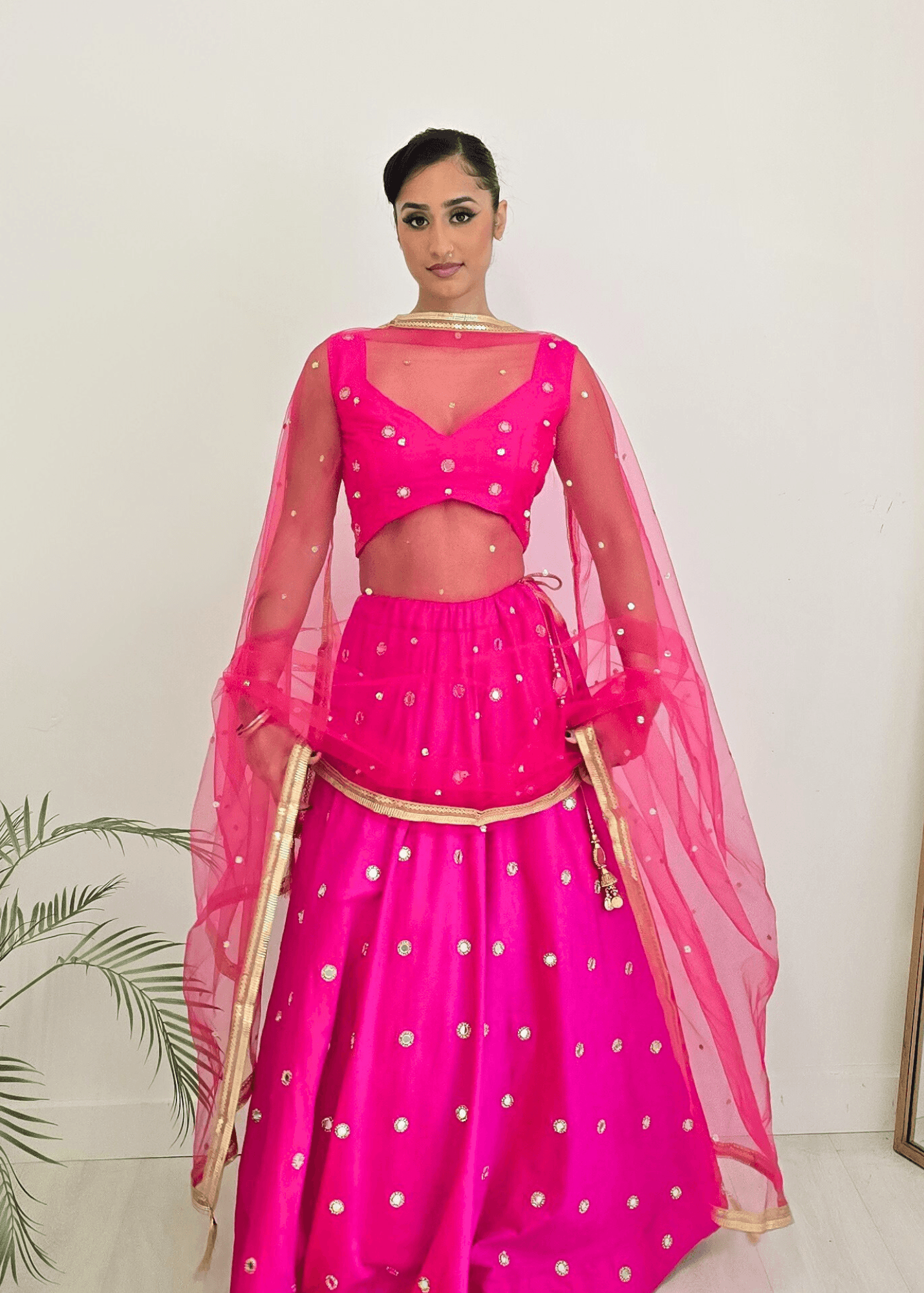 Nims Boutique Bright Pink Net Sequin Dupatta/Chunni