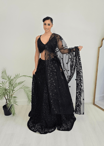 Nims Boutique Ayesha Luxury Black Net Embroidered Dupatta/Chunni