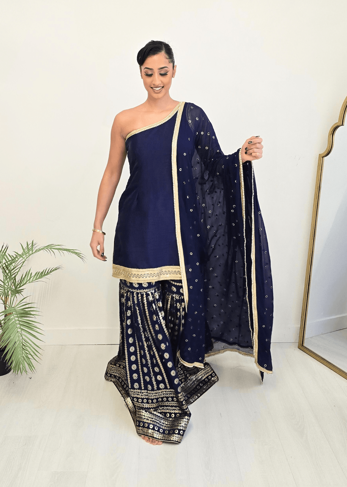 Nims Boutique Vaani Navy One Shoulder Luxury Gharara Suit sizes 6-14
