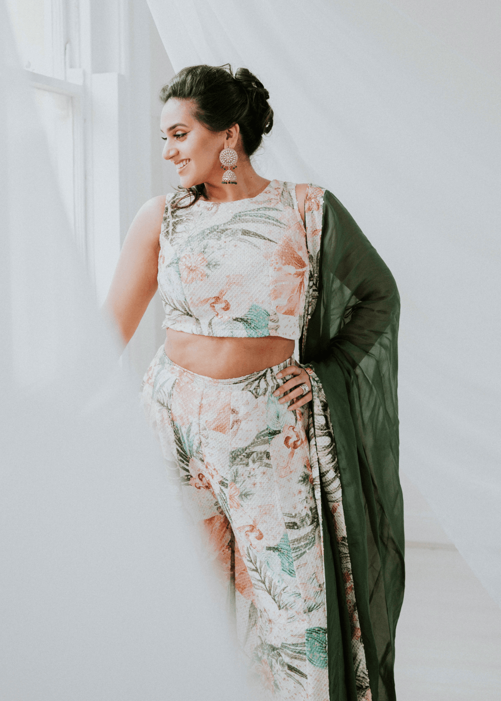 Nims Boutique Isabella Ivory & Green Floral Blouse