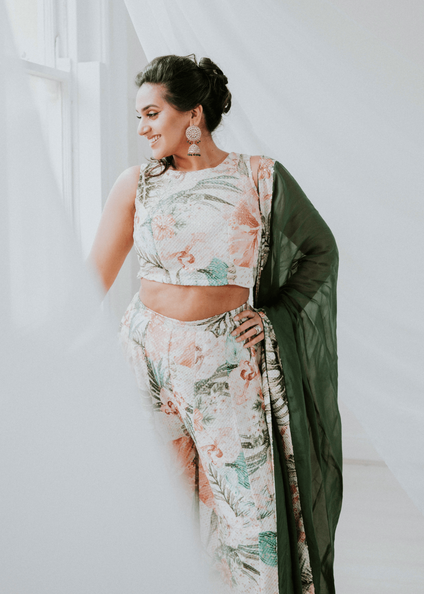 Nims Boutique Isabella Ivory & Green Floral Blouse
