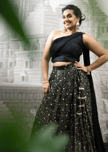 Nims Boutique Arya Black Luxury One Shoulder & Dupatta blouse 6-18