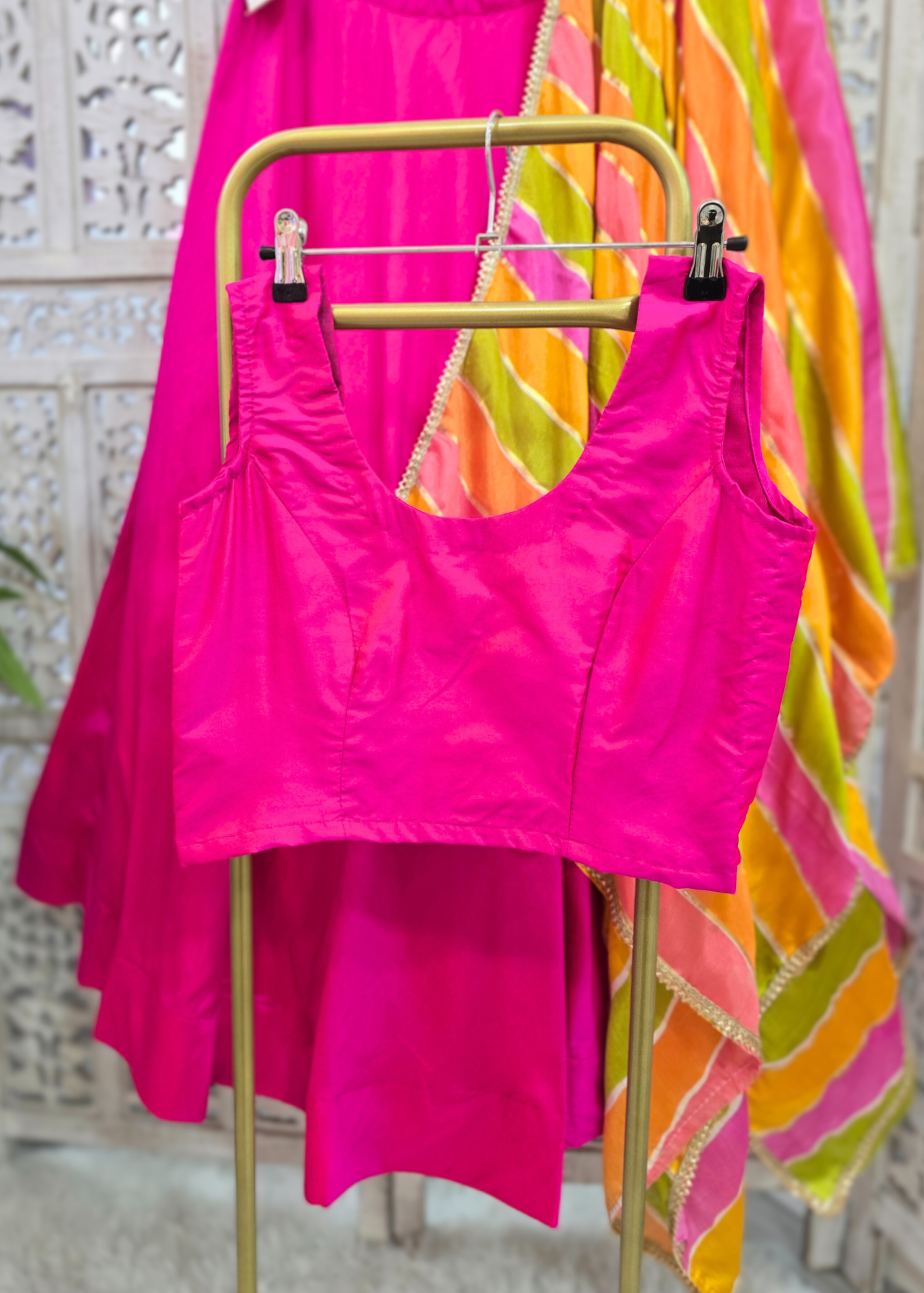Sleeveless Hot Pink Silk Blouse (4-26)