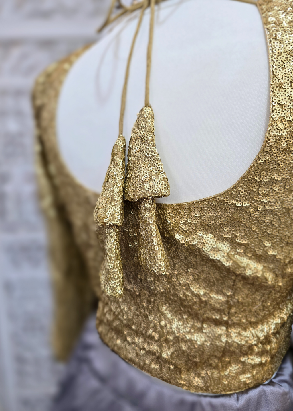 Luxury Rose Gold Sequin Long Sleeve Blouse with latkans (size 10-22)