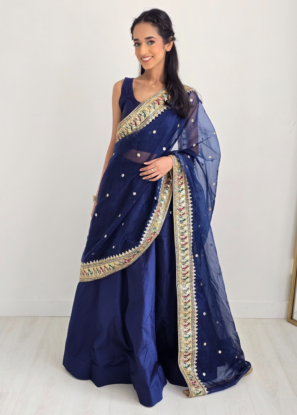 Sunidhi Navy Blue Multicolour Organza Dupatta/Chunni