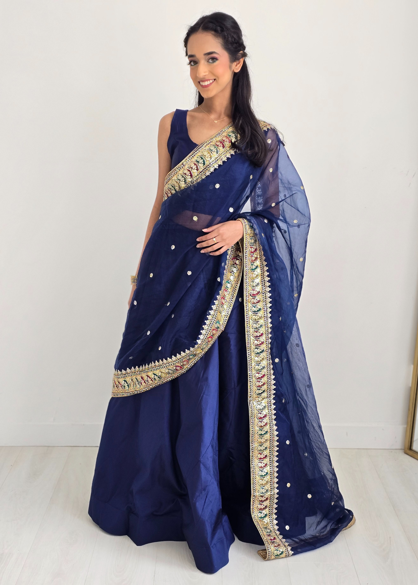 Sunidhi Navy Blue Multicolour Organza Dupatta/Chunni