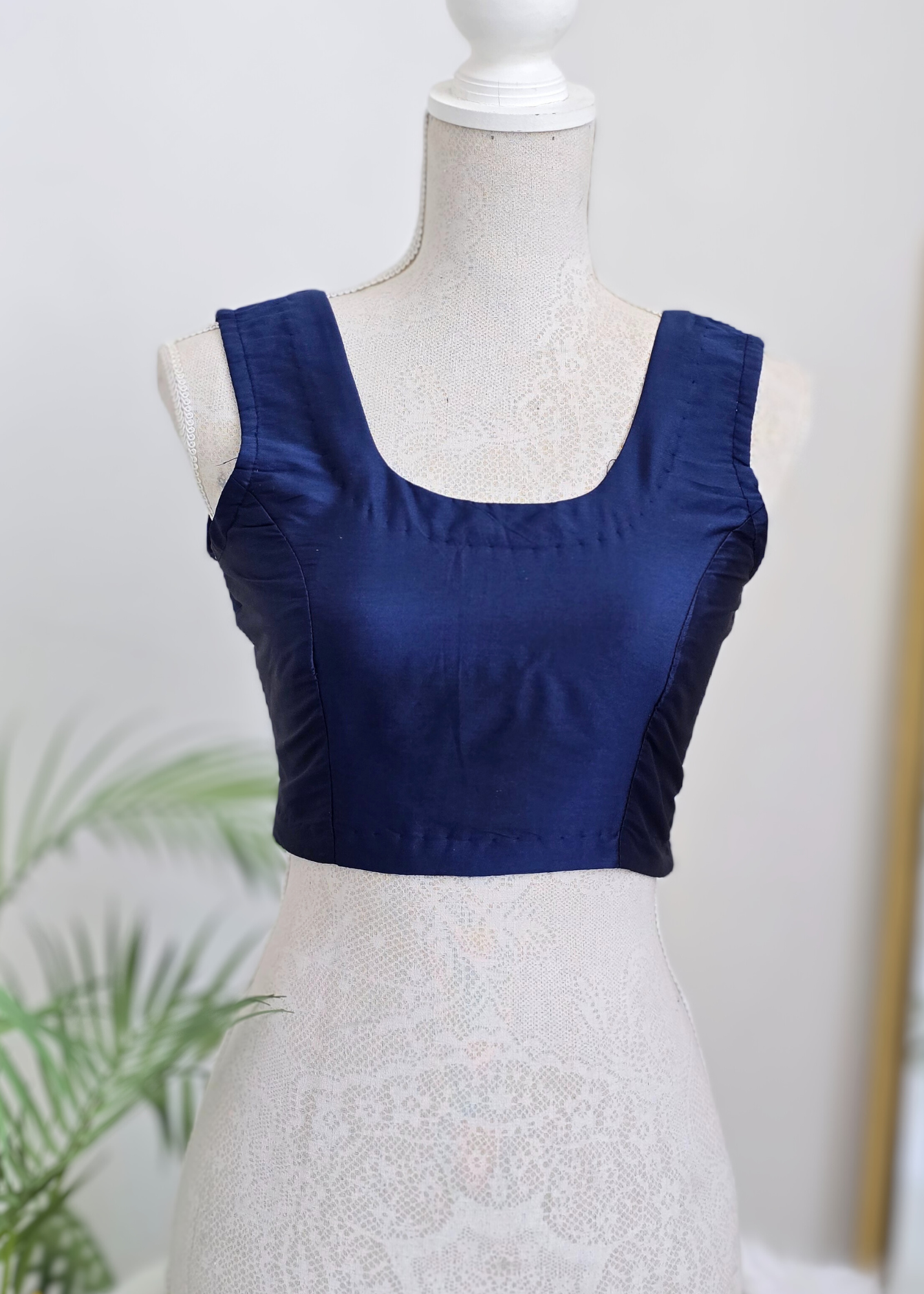 Sleeveless Navy Silk Blouse (6-26)