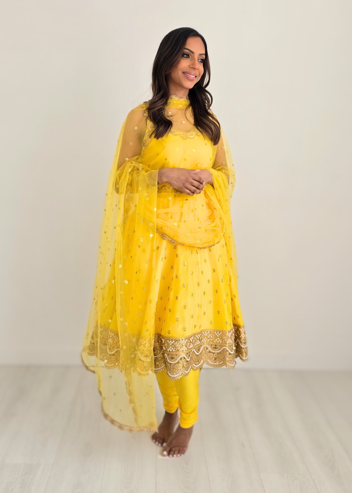 The NB Luxury Yellow Silk Anarkali with Pajami (size 8-12)