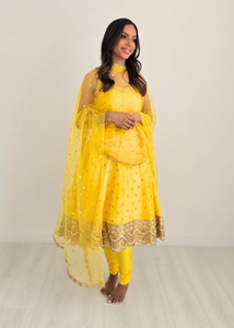 The NB Luxury Yellow Silk Anarkali with Pajami (size 8-12)