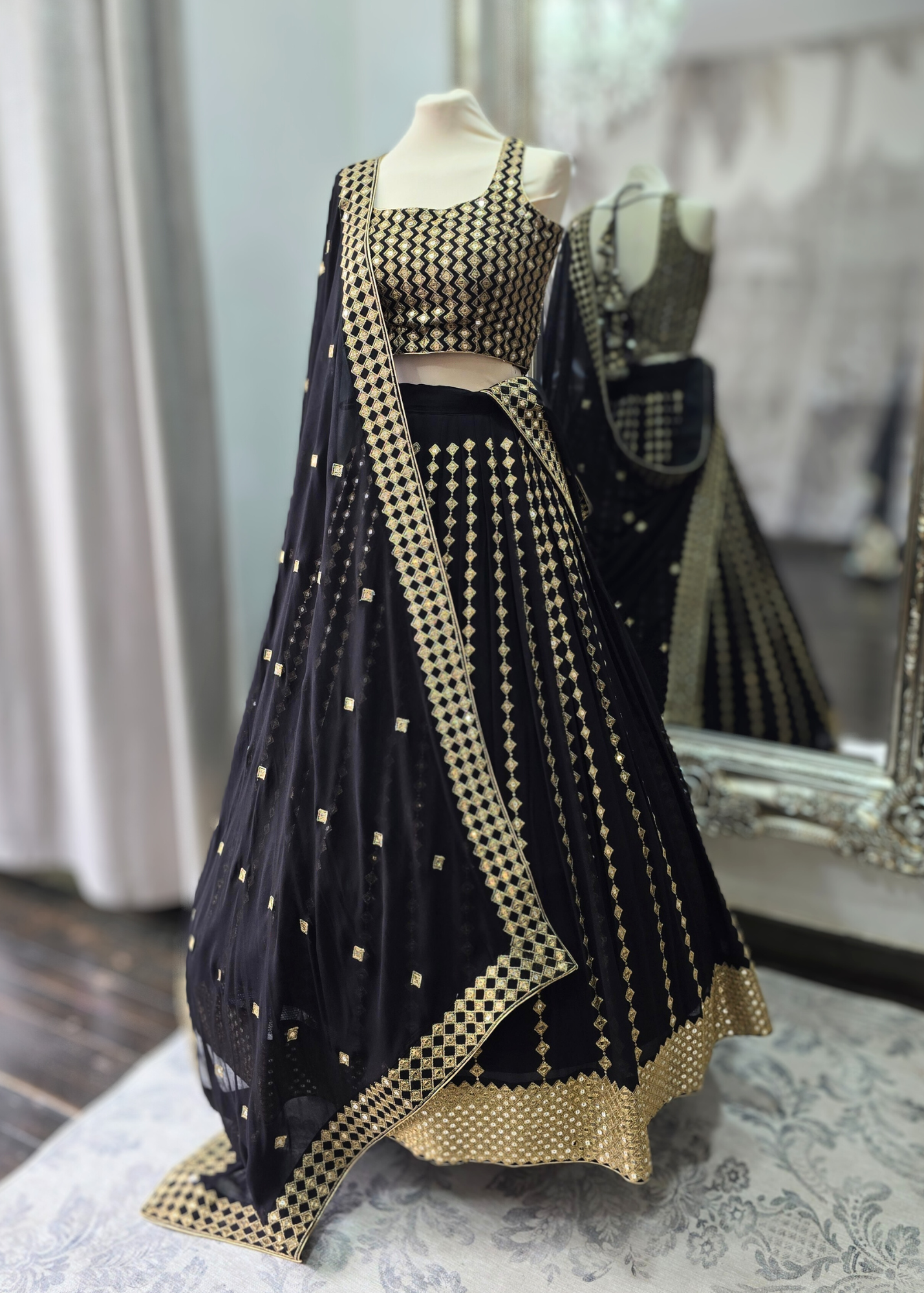 Karina Luxury Sleeveless Black & Gold Lehnga (sizes 10-18)