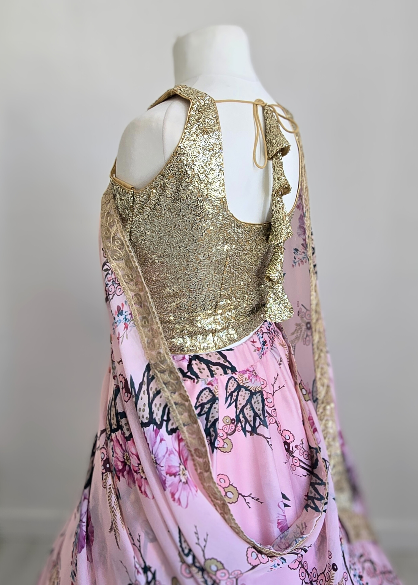 Gold Sequin Sleeveless Blouse Longer length with latkans (4-26)