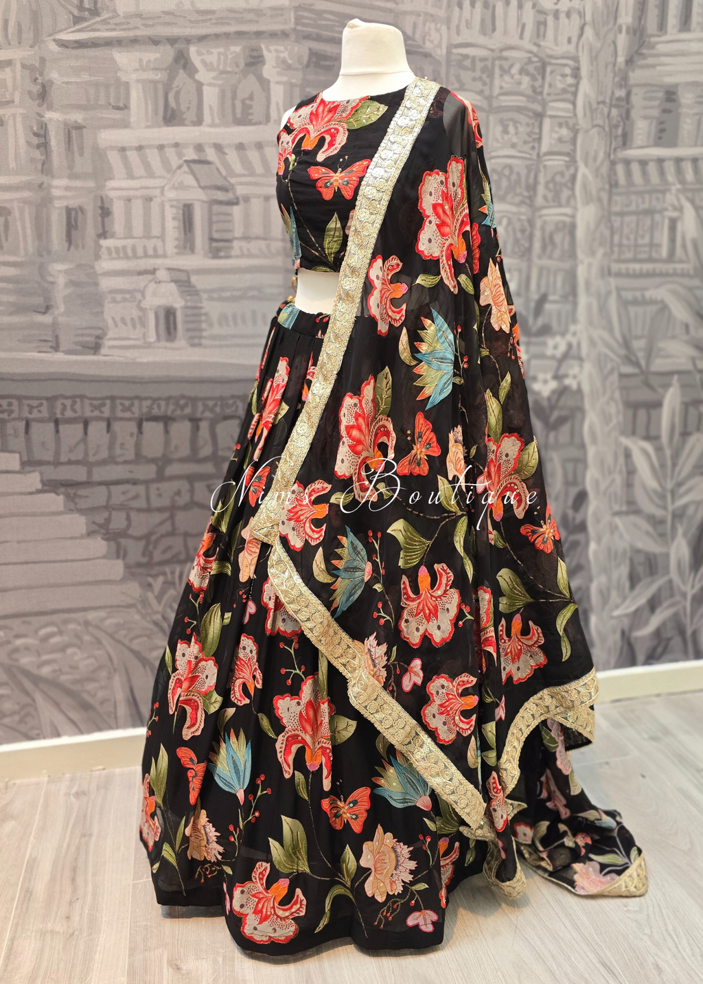 Lillianna Black Floral readymade skirt/lehnga (size 4-18)