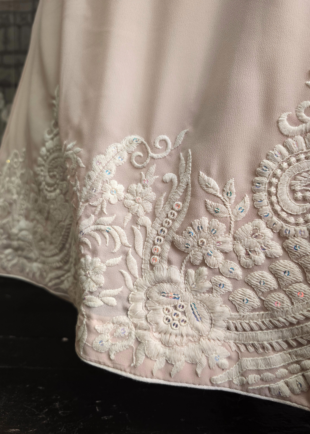 Ivory & Light Peach Thread Embroidered Sharara Suit (Size 10-12)
