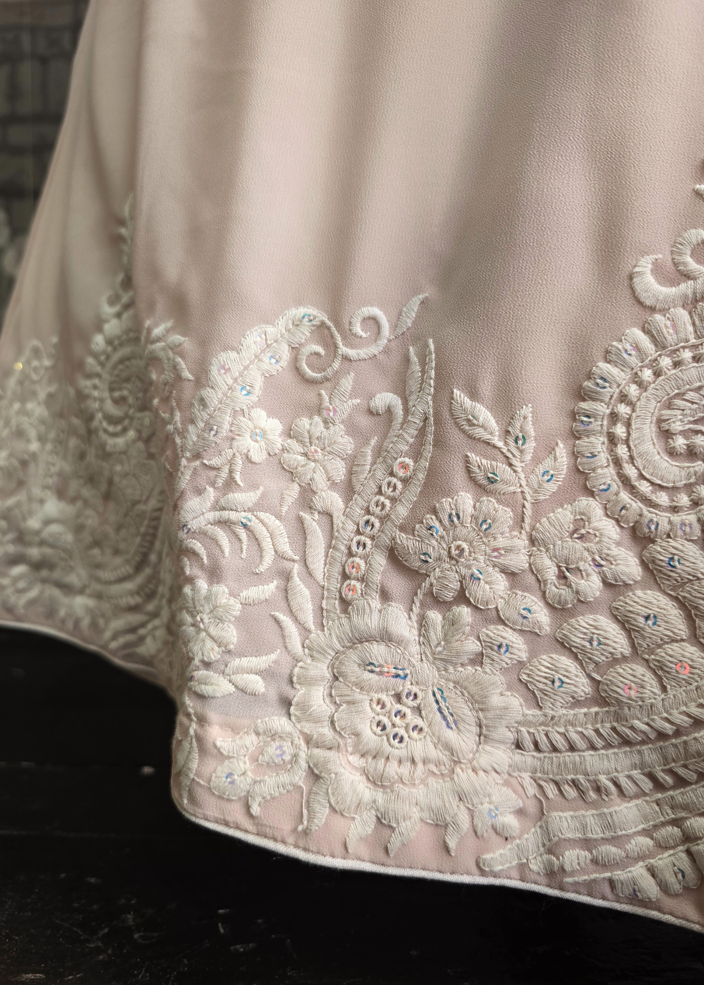 Ivory & Light Peach Thread Embroidered Sharara Suit (Size 10-12)