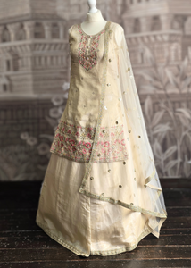 Light Gold Thread Embroidered Sharara Suit (Size 10-12)