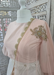 Peach Net Pearl Embellished Dupatta/Chunni with Pearl Edging