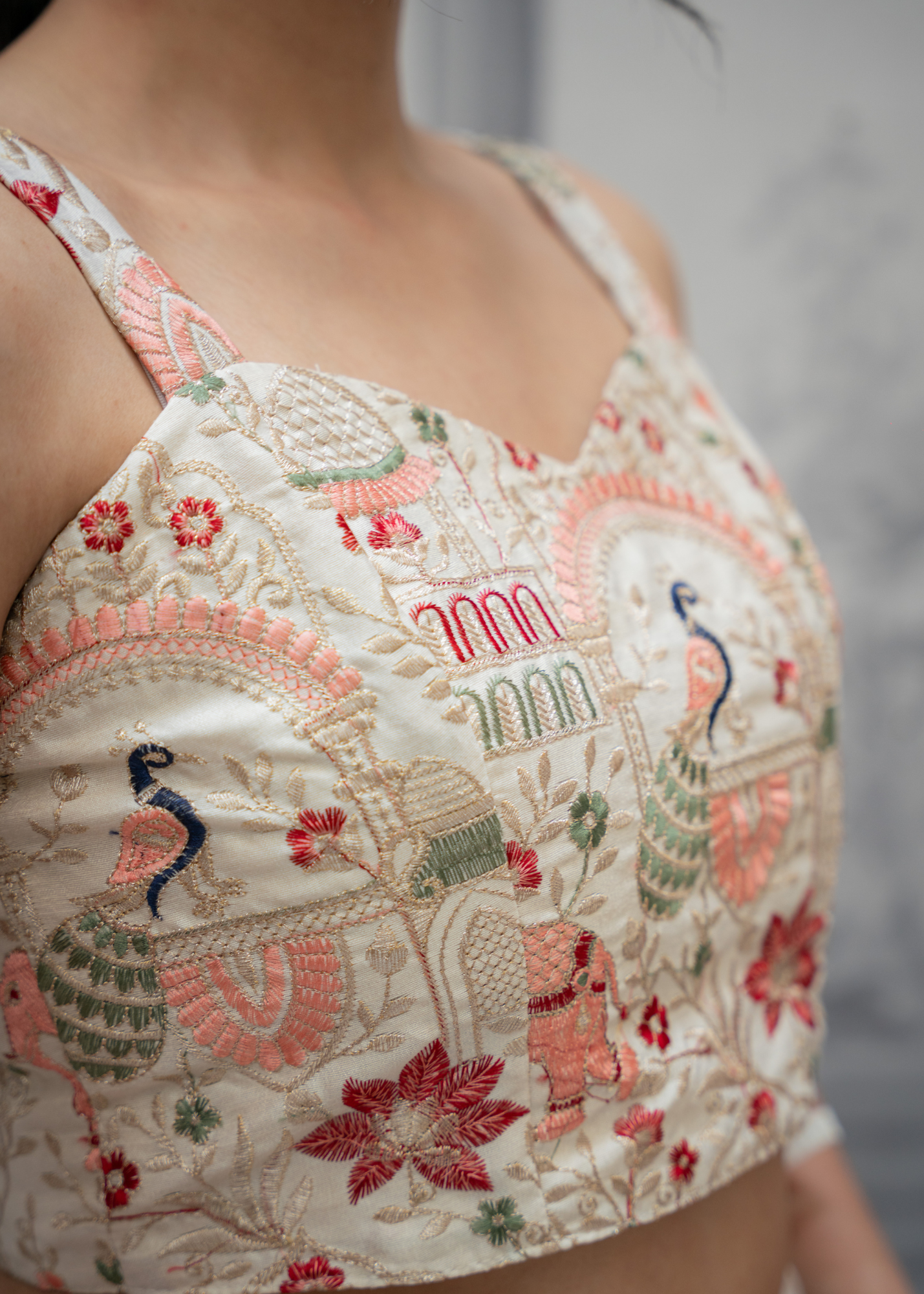 Elephant Ivory Embroidered Strap Blouse (4-16)