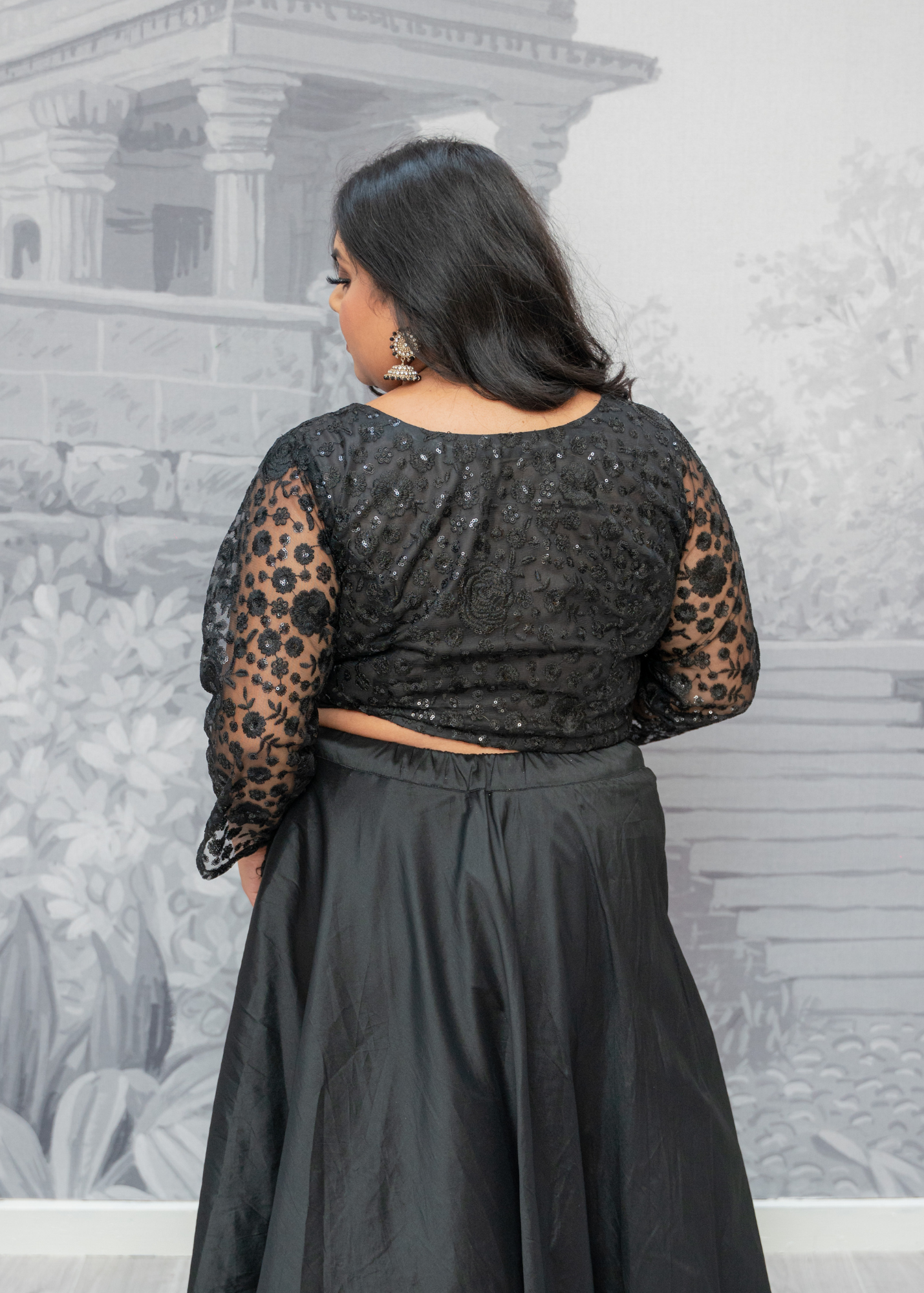 Ayesha Black Net Long sleeved Blouse (size 4-24)