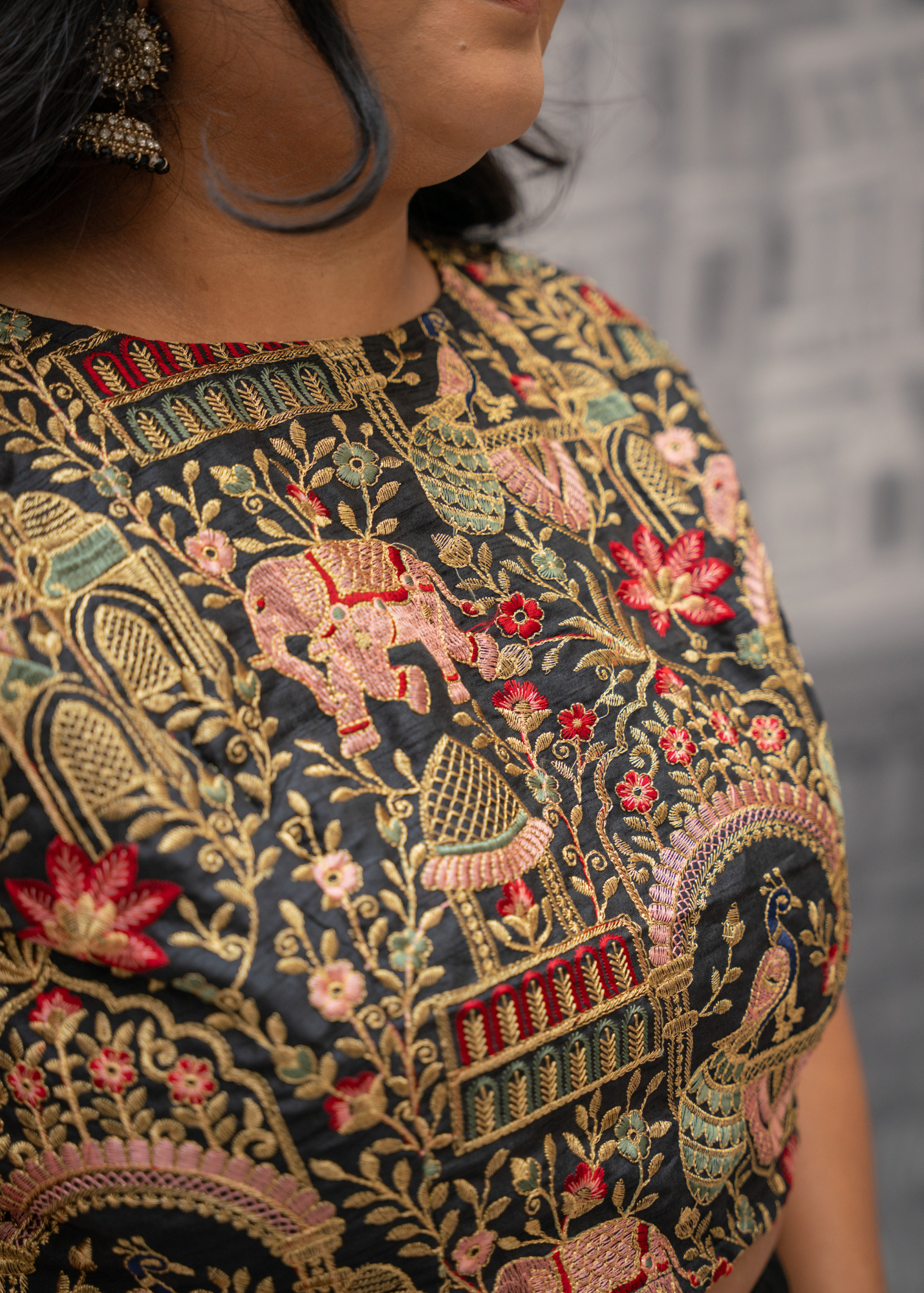 Elephant Black Embroidered Sleeveless Blouse (4-22)